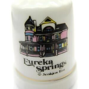 Eureka Springs Vtg Porcelain Thimble Gold Trimmed Band Collectible Jenkins Ent